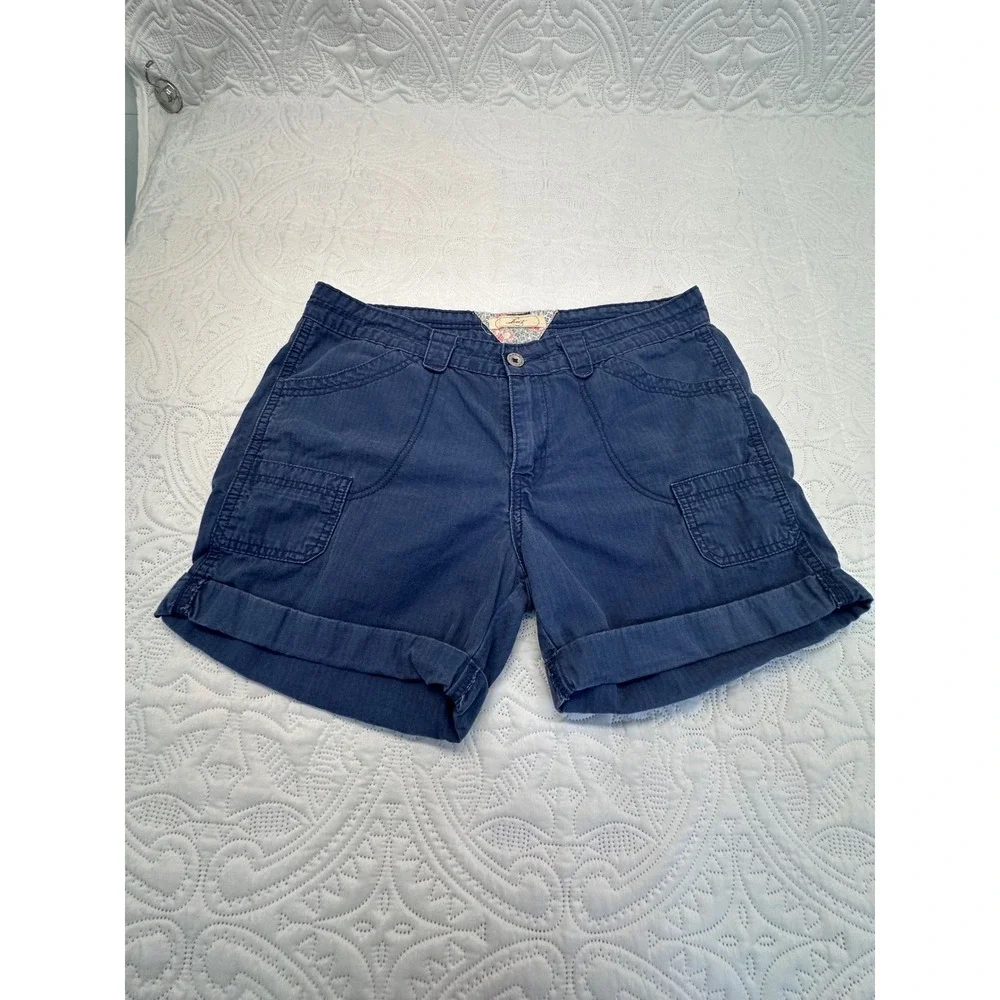 Levis Womens Navy Blue Cotton Utility Cuffed Cargo Shorts Size 12